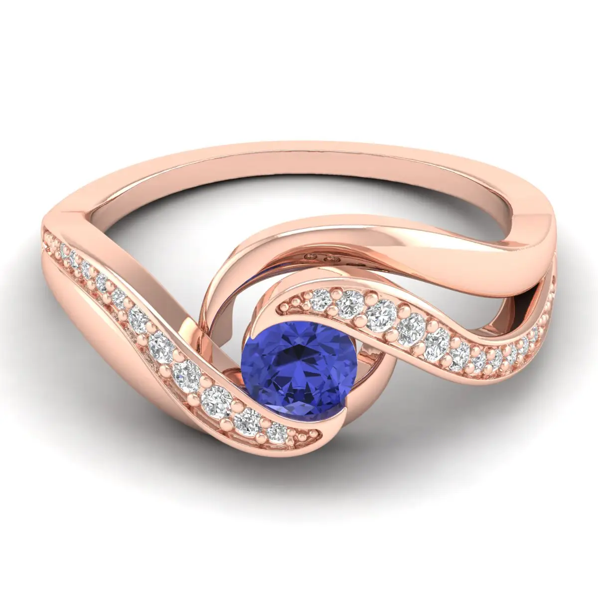 Kustomisasi perhiasan profesional 14K emas biru Royal Tanzanite Moissanite indah yang tak tertandingi cincin perhiasan pernikahan mewah