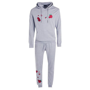 Survêtement de sport en molleton 100% coton brodé à deux pièces décontracté à capuche pour homme pour l'hiver - Product Image 1