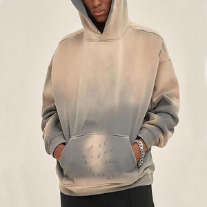 Sweat à capuche surdimensionné pour homme, 100% coton, écologique, délavé à l'acide, effet vieilli, délavage à la pierre, respirant, avec fermeture éclair, collection Printemps - Product Image 4