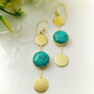 ต่างหูห้อยอัญมณีหลากสีชุบทองที่งดงามพร้อมตัวเรือนทองเหลืองสำหรับงานเลี้ยง - Product Image 1