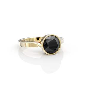Bague solitaire en diamant noir taille ronde sertie en bélière pour femmes - Product Image 2