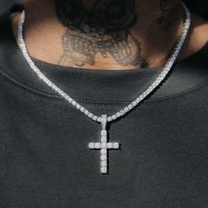 Collar de plata 925 en forma de T para hombre, colgante de Cruz de diamante de moissanita brillante en estilo Hip Hop, estilo de encanto de moda - Product Image 4