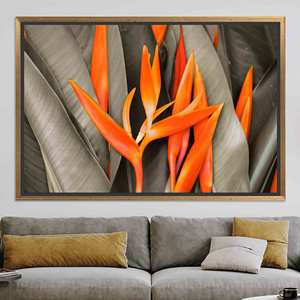 Elegant Printed Canvas: Vibrant Orange Bird of Paradise,GOLD <b>FRAMED</b> CANVAS - Product Image 1
