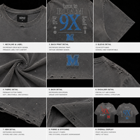 Impression OEM sur T-shirt délavé à l'acide, coupe ample, style vintage, orné de strass, uni, DTG, qualité 300 GSM