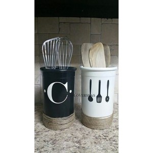 Juego de 2 cubiertos con revestimiento de polvo de Color blanco y negro hecho de Metal de alta calidad estándar, soporte de almacenamiento, accesorios de utensilios de cocina - Product Image 1