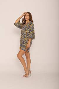 Robe longue décontractée imprimée longue encolure Henley avec des liens en coton robe maxi Tie dye Summer Women Long Maxi - Product Image 5