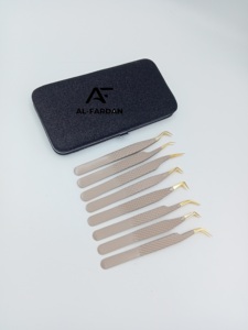 แหนบต่อขนตาสีนู้ดปลายสีทองแบบรัสเซียที่มีโลโก้ตามสั่ง65และ90องศา - Product Image 6