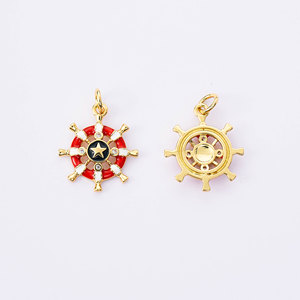 จี้รูปพวงมาลัยเรือเคลือบทอง 18K หรูหรา สีสันสดใส พร้อมดาว สำหรับทำสร้อยข้อมือ DIY - Product Image 3