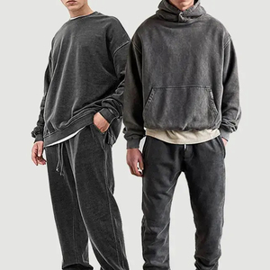 Ensemble de survêtement vintage uni de haute qualité en coton 100% pour hommes, sweat-shirt et pantalon de survêtement personnalisés pour l'hiver - Product Image 4
