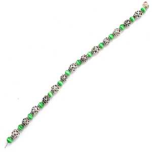925 Sterling Silver <b>Bracelet</b> with Cat's Eye Jade Stone <b>Ball</b> Shape for Gift - Product Image 3