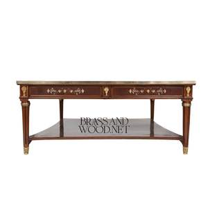 โต๊ะกาแฟทรงสี่เหลี่ยมหรูหรา พร้อมลวดลายดอกไม้ประณีต ตกแต่งด้วยทองเหลือง และชั้นวางด้านล่าง เพื่อการตกแต่งห้องนั่งเล่นอย่างมีระดับ - Product Image 4