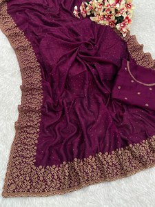 Sari de seda suave de diseñador con bordado Zari work, Stone work Designer Wedding Function Wear Saree, Party Wear Saree. - Product Image 6