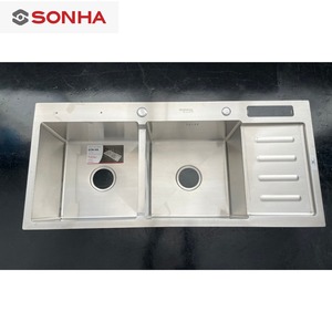 อ่างล้างจานสแตนเลส304คู่และโต๊ะสำหรับครัวเรือนห้องครัวแบบไม่มีแม่เหล็กทำด้วยมือหรูหรา - Product Image 1