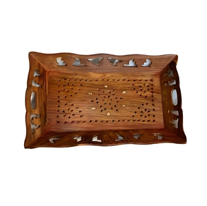 Plateau en bois rustique décoratif pour chevet, petit-déjeuner, café, présentoir de cuisine avec texture en bois naturel - Product Image 4