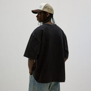 T-shirt pour hommes personnalisé rapide 200gsm lourd 100% coton surdimensionné mode épaule tombante sérigraphie avant Logo Jersey - Product Image 4