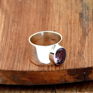 แหวนอเมทิสต์ธรรมชาติเงินสเตอร์ลิงอัญมณีรูปไข่ของขวัญสำหรับเธอ - Product Image 3