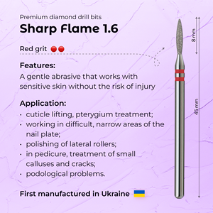 Diamond Sharp Flame 1.6 mm Red Grit Professional Premium High-Quality Large Cuticle <b>Nail</b> Drill Bit - Product Image 3
