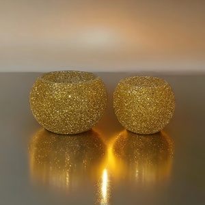 Vases et pots à bougies ronds en verre mosaïque étincelant, artisanat, décoration intérieure, haute qualité, vides, dorés, pour mariage et festival - Product Image 1