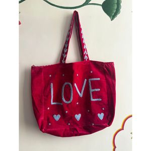 Bolso Tote de Terciopelo Rojo Oscuro con Bordado, Gran Capacidad, Moderno, Lavable, para Uso Diario, Suave, para la Temporada de Invierno - Product Image 1