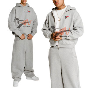Custom Streetwear Baggy Sweatsuit Cotton <b>Plain</b> <b>Tracksuits</b> for Men Heavy Weight Sweatpants and Hoodie Set - Product Image 2
