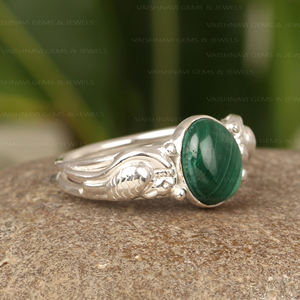 Bague en malachite naturelle au design incroyable, forme ovale 8x10mm, argent sterling 925, fabrication artisanale, bijou bohème, cadeau pour elle - Product Image 3