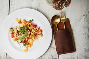 ที่ใส่ช้อนส้อมมีดหนังแท้แบบเรียบง่ายเป็นมิตรกับสิ่งแวดล้อมสำหรับร้านอาหารที่ทนทาน LCH-0014เก็บของบนโต๊ะอาหาร - Product Image 6