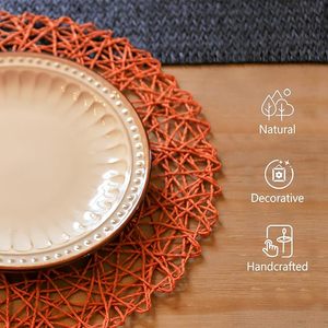 Top Quality Unique Natural Non-Slip Heat Resistant Round Orange Placemat <b>Paper</b> Braided Indoor Outdoor Dining Table Classic Style - Product Image 2