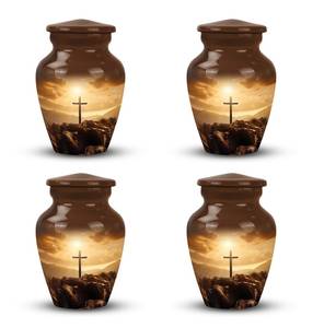 Urna de símbolo cristiano, urna conmemorativa pastoral brillante para el hogar para cenizas humanas, montaña, puesta de sol, atardecer pacífico, urna de Cruz bíblica divina - Product Image 5