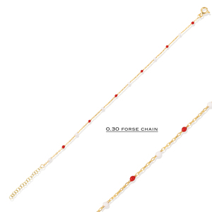<b>Red</b> and White Enamel Design Gold Plated Turkish Handmade 925 Sterling Silver Trendy Wedding Party Chain <b>Bracelet</b> - Product Image 6
