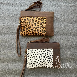 Nouveau véritable fait à la main imprimé Animal fourrure pochette en cuir petit bracelet en cuir véritable portefeuille en cuir gland embrayages femmes élégant portefeuille - Product Image 1