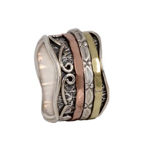 Anillo giratorio de dos bandas de Plata de Ley 925 hecho a mano, piedra de corte de boda, joyería llamativa de meditación para fiestas - Product Image 1