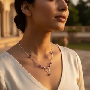 Collar de Plata 925 con Cuentas de Amatista y Baño de Oro, Joyería de Piedras Preciosas para Mujer con Diamantes y Perlas, Ideal para Regalo de Boda o Religioso - Product Image 2