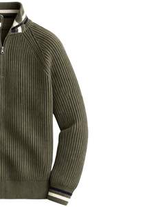 Manufacturer <b>Mens</b> Quarter Zip Knit Sweater Olive Green Ribbed Texture Stripe Collar High Neck Warm Winter Pullover OEM Custom - Product Image 3