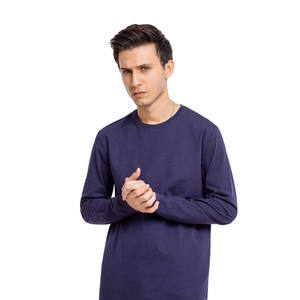 T-shirt personnalisé à manches longues et col rond en coton tricoté 100 % respirant et écologique pour hommes – Vente en gros - Product Image 3