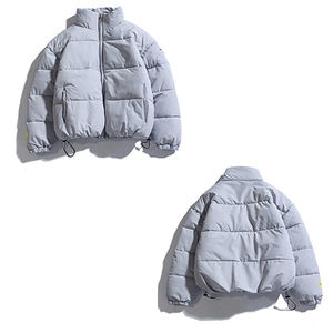 Chaqueta acolchada de lona con patrón sólido personalizado al por mayor estampado manga larga cuello con capucha cierre de cremallera de invierno colocación frontal - Product Image 5