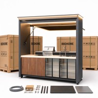 Kiosque de cuisine mobile modulaire d'extérieur sur roues en acier inoxydable avec évier, cuisinière et stockage réfrigéré
