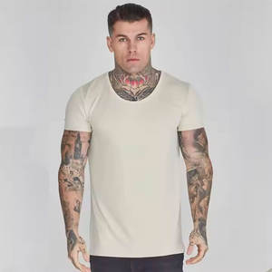 Camiseta de gimnasio de algodón 100% de gran tamaño para hombre, camiseta de manga corta con cuello redondo y hombros caídos de calidad superior, estilo callejero elegante - Product Image 1