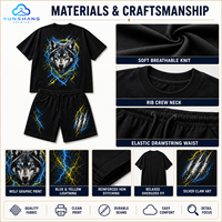 Ensemble T-shirt et short surdimensionné respirant pour homme, motif loup électrique, 100 % coton, style streetwear, deux pièces