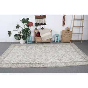 พรมวินเทจขนาดใหญ่ 5.4x9.6 ฟุต สีเทา ลายดอกไม้ พรมขนสัตว์ตุรกี - Product Image 3