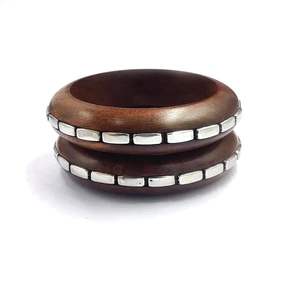 Bracelet en bois naturel artisanal, bracelet en laiton avec manchette en métal, finition or et cuivre, bijoux de mode pour femmes - Product Image 4