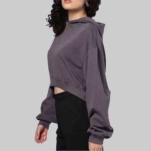 Venta al por mayor personalizado ligero de punto Sudaderas de las mujeres de peso pesado de manga larga Crop Top Sudadera con capucha Cordón de gran tamaño - Product Image 2