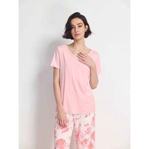 Conjunto Premium de Pantalones Cortos para Mujer, Vestido de Dormir de Manga Corta con Ribete de Encaje de Bambú, Tejido de Punto Suave, Casual, Verano, con Lazo y Botones - Product Image 2