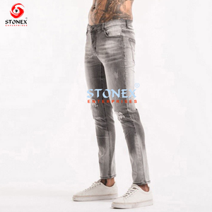 Jeans déchirés à la mode en noir et blanc dégradé style de rue jeans en denim super extensible personnalisés pour hommes vente en gros - Product Image 3