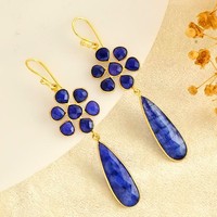 Designer Lapis Lazuli Pierre Lunette Ensemble Dangle 925 Boucles D'oreilles En Argent Sterling Femmes À La Mode Cristal Pierres Précieuses Bijoux pour Femmes
