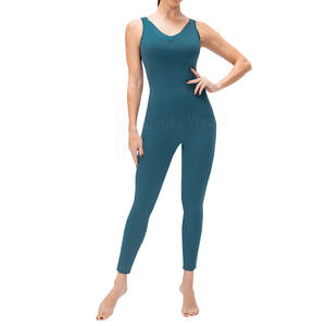 จั๊มสูทโยคะเอวสูงสั่งตัดได้ตามขนาดสำหรับผู้หญิง ผลิตจากโพลีเอสเตอร์ ทรงเข้ารูป ยืดหยุ่นได้ ไม่มีแขน เหมาะสำหรับฤดูร้อน - Product Image 1