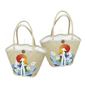 Bolso Tote Pintado a Mano de Pasto Marino Natural Premium para Mujer, Modelo PHU HAO 503003, Uso Diario, Artesanía Vietnamita, Estilo Picnic - Product Image 1