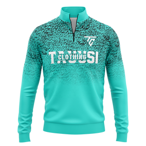 Sudadera Personalizada para Hombre con Cierre de Cremallera de un Cuarto, Color Verde Agua Degradado, con Logotipo Impreso, Manga Larga, Ropa Deportiva para Entrenamiento - Product Image 1
