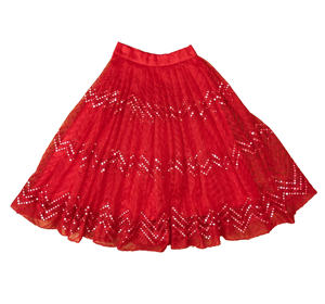 Shoryam Fashion Lehenga Choli en tulle rouge à sequins pour tout-petits et adolescentes, avec haut blanc à manches à volants étagées, longueur ras du sol, pour fêtes et mariages - Product Image 2