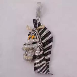 Colgante Personalizado de Plata de Ley 925 con Diamante Moissanite Estético de Cebra, Estilo Hip Hop, Colgante Personalizado - Product Image 1