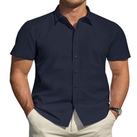 Chemise décontractée à manches courtes pour homme, couleur unie, col boutonné, fermeture à boutons corne, infroissable, sergé 100% coton respirant